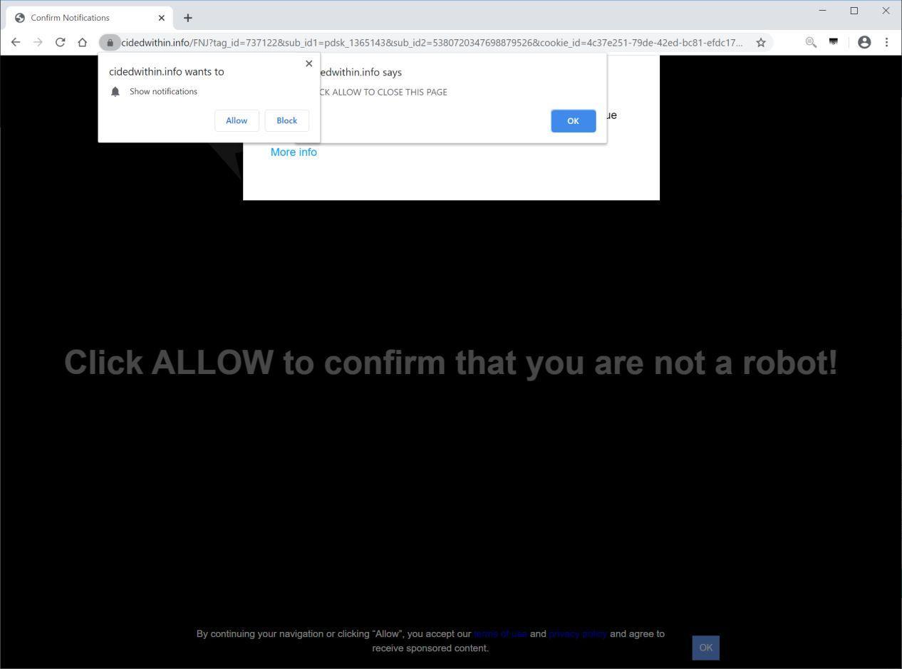 Image: Chrome browser is redirected to Cidedwithin.info