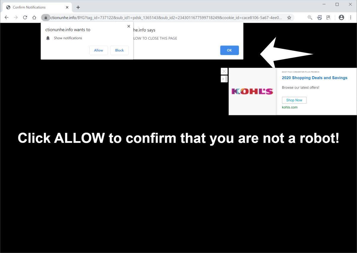 Image: Chrome browser is redirected to Ctionunhe.info