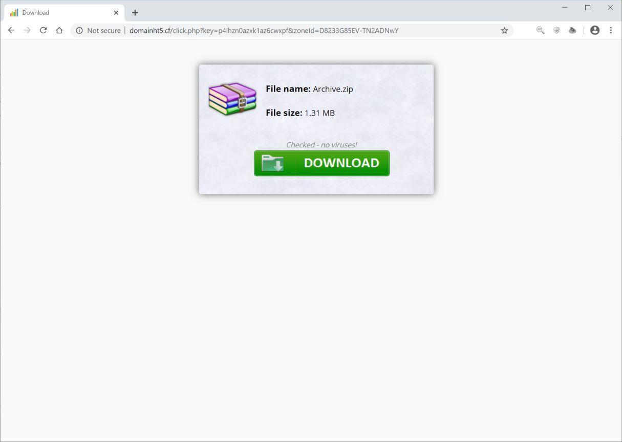 Image: Chrome browser is redirected to Domainht5.cf