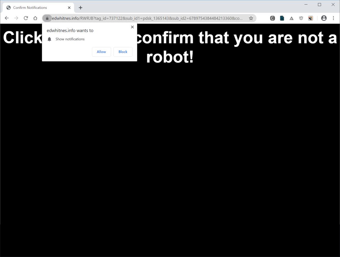 Image: Chrome browser is redirected to Edwhitnes.info