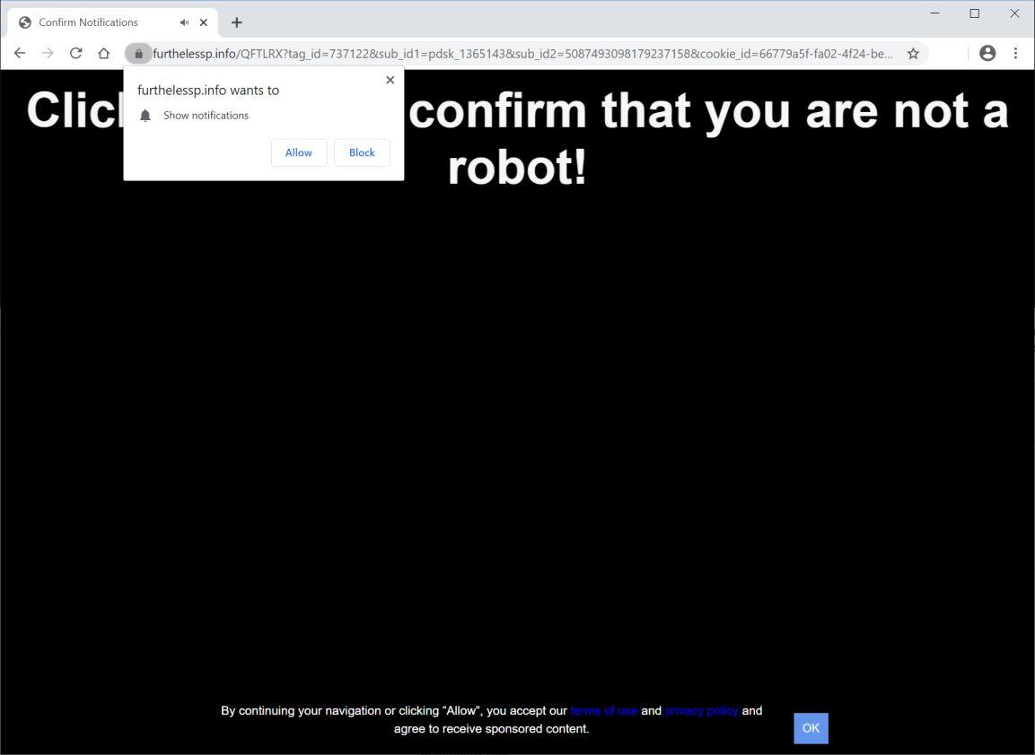 Image: Chrome browser is redirected to Furthelessp.info