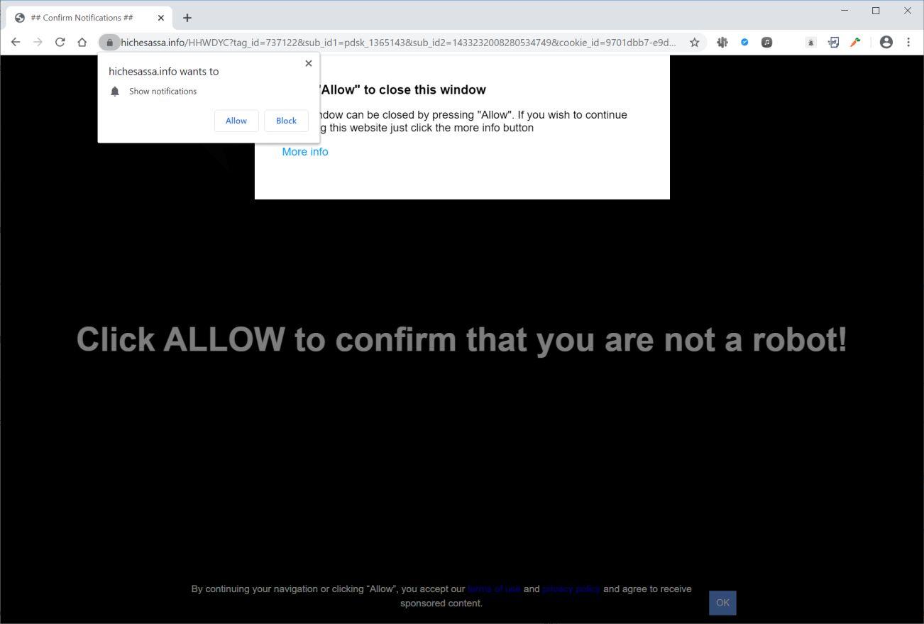 Image: Chrome browser is redirected to Hichesassa.info