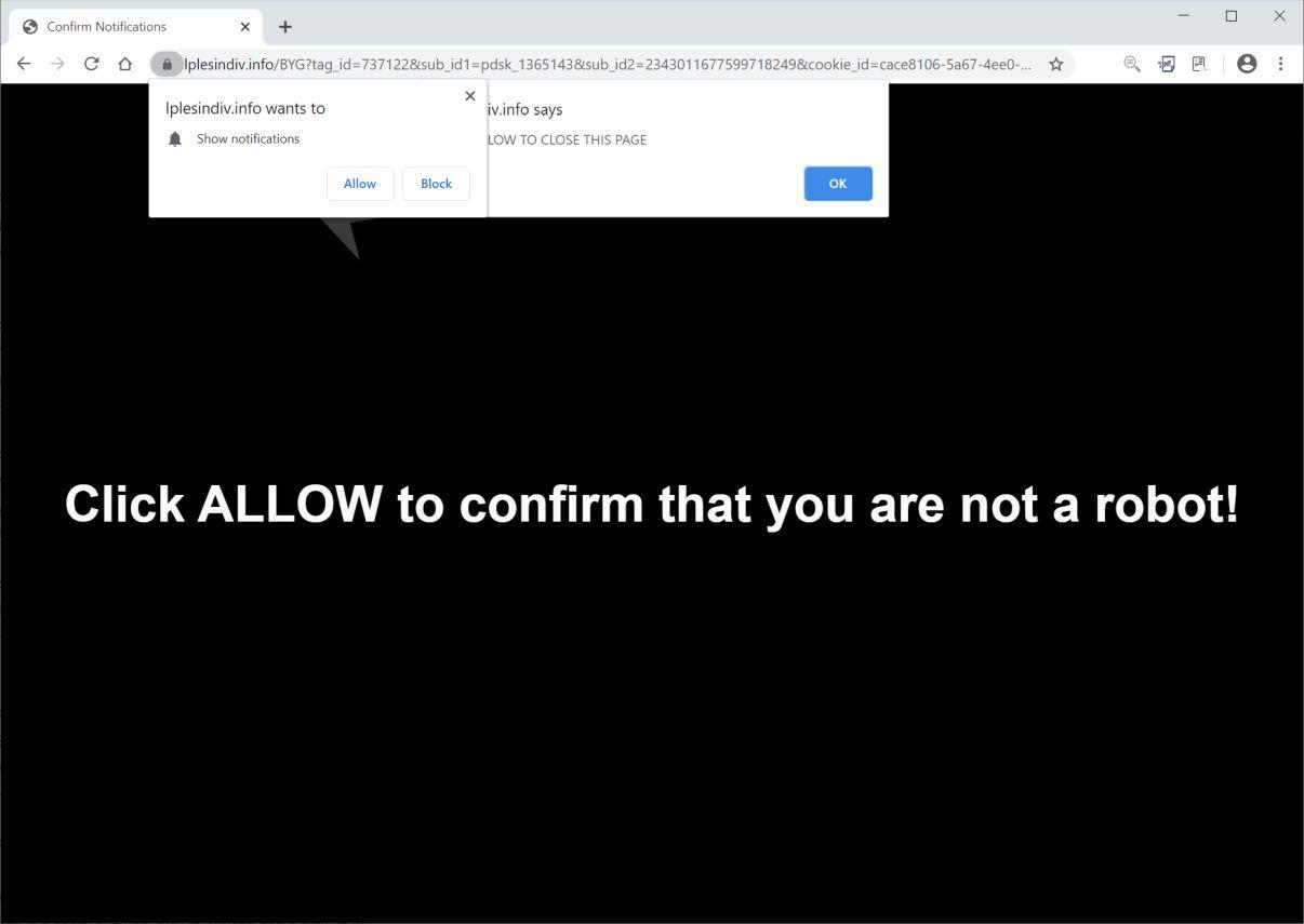Image: Chrome browser is redirected to Lplesindiv.info