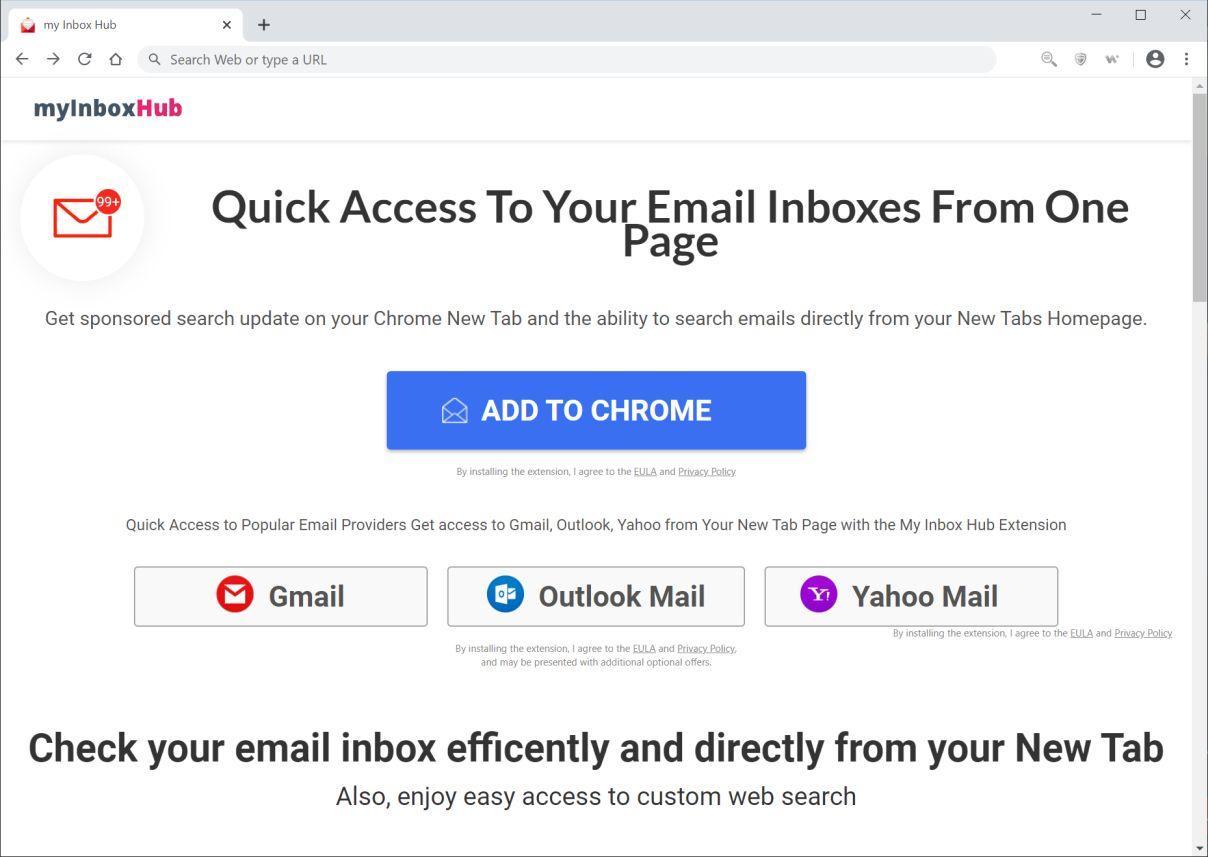 Image: Chrome browser is redirected to Myinboxhub.com