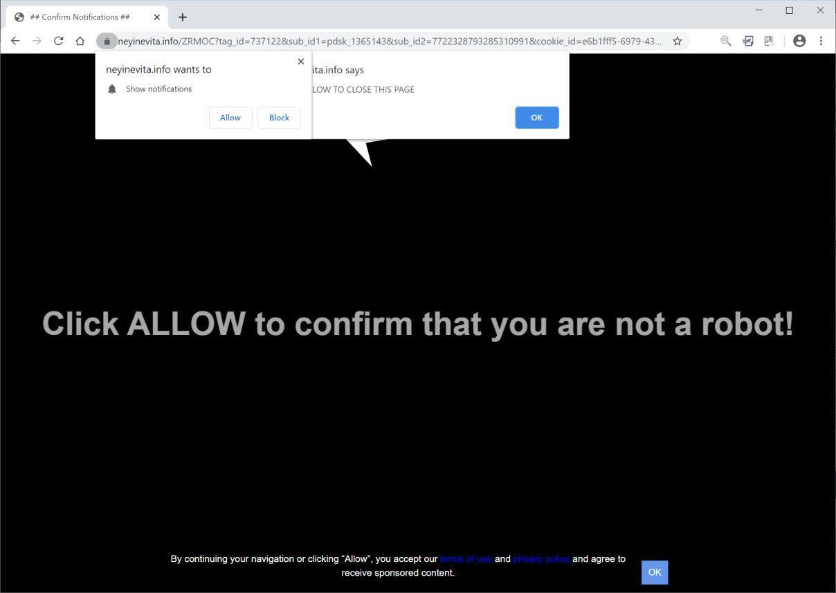 Image: Chrome browser is redirected to Neyinevita.info