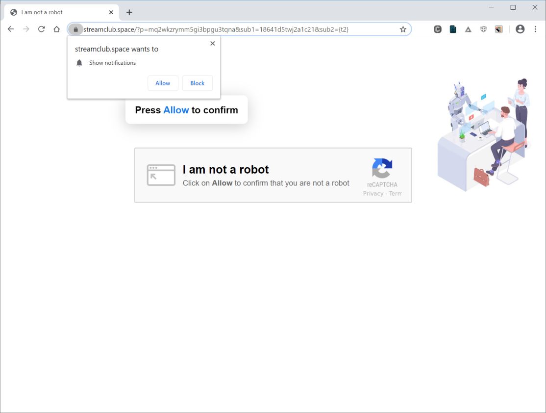 Image: Chrome browser is redirected to Streamclub.space