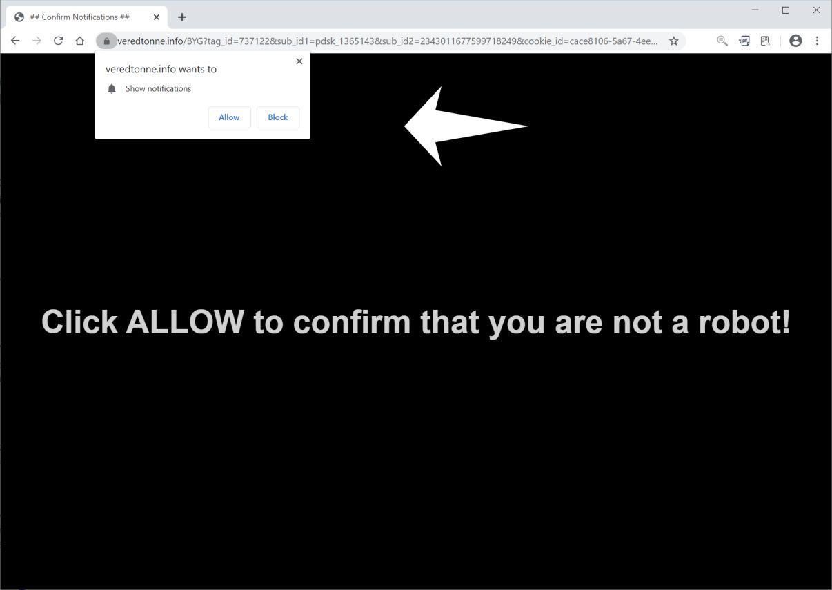 Image: Chrome browser is redirected to Veredtonne.info