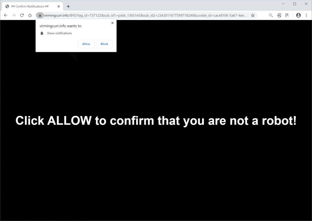 Image: Chrome browser is redirected to Virmingcurr.info