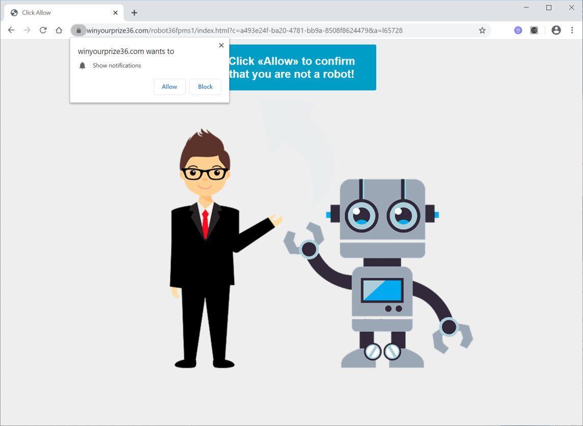 Image: Chrome browser is redirected to Winyourprize36.com