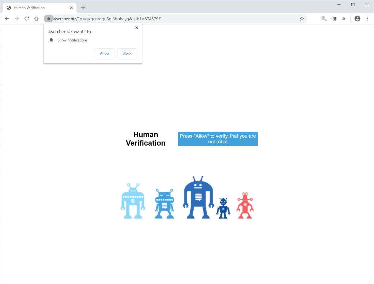 Image: Chrome browser is redirected to 4sercher.biz