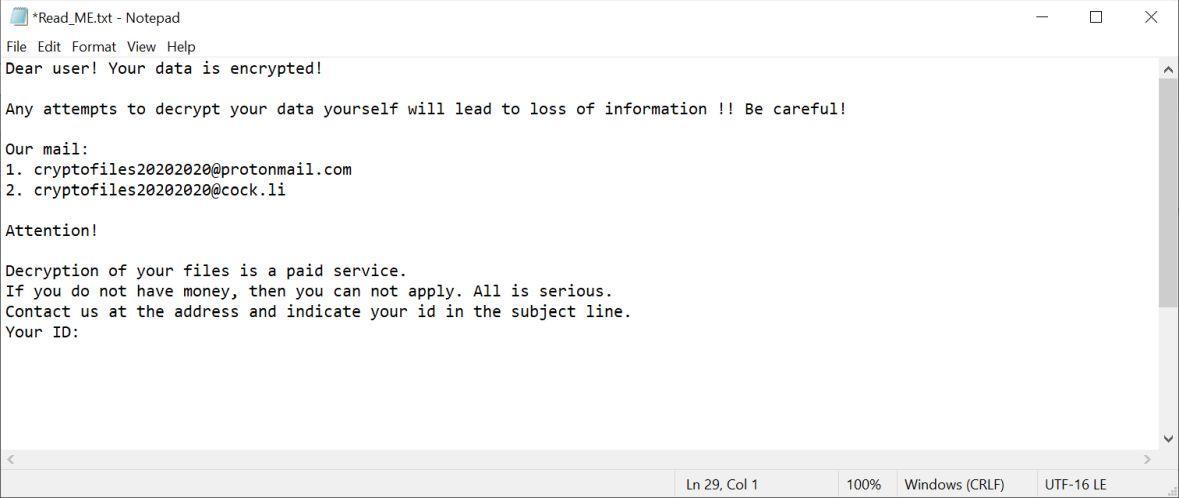 Image: Cryptofiles20202020@protonmail.com Ransomware