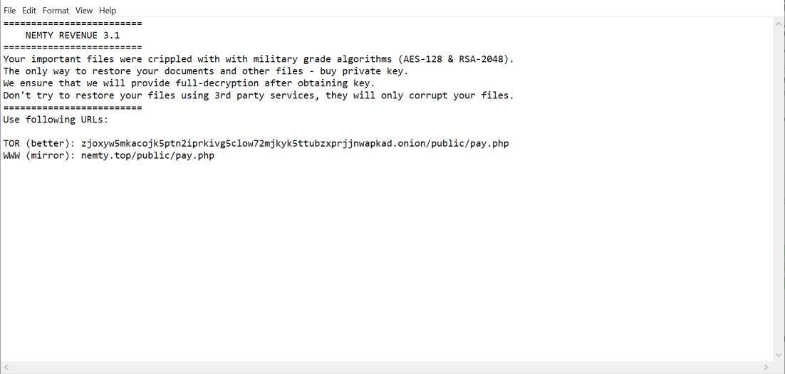 Image: NEMTY REVENUE 3.1 Ransom Note