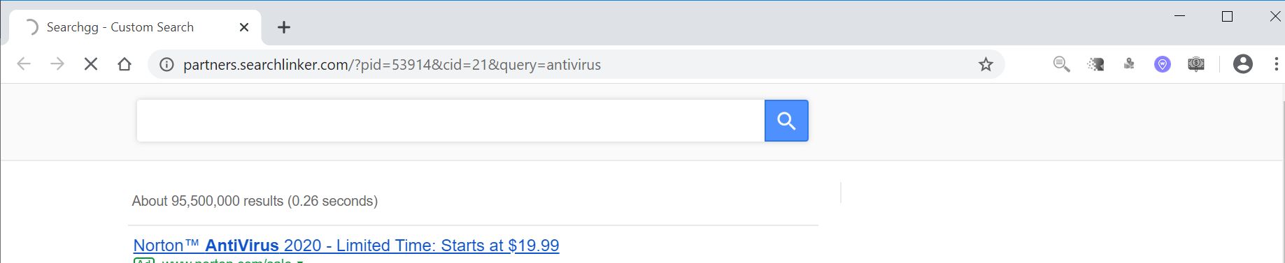 Image: Chrome browser is redirected to Partners.searchlinker.com
