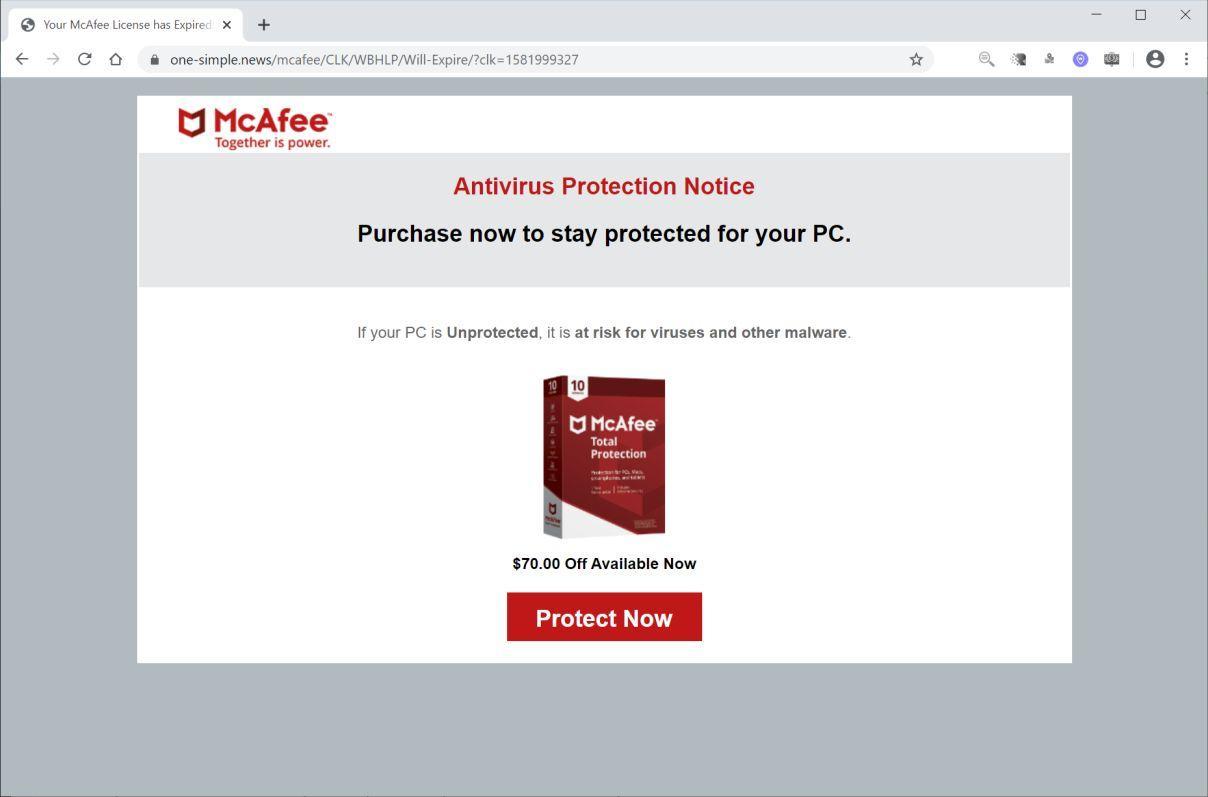 Remove "Your McAfee May Have Expired" scam (Virus Removal Guide)