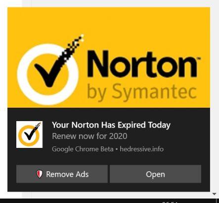 Image: Your Norton Has Expired Today Pop-up Scam
