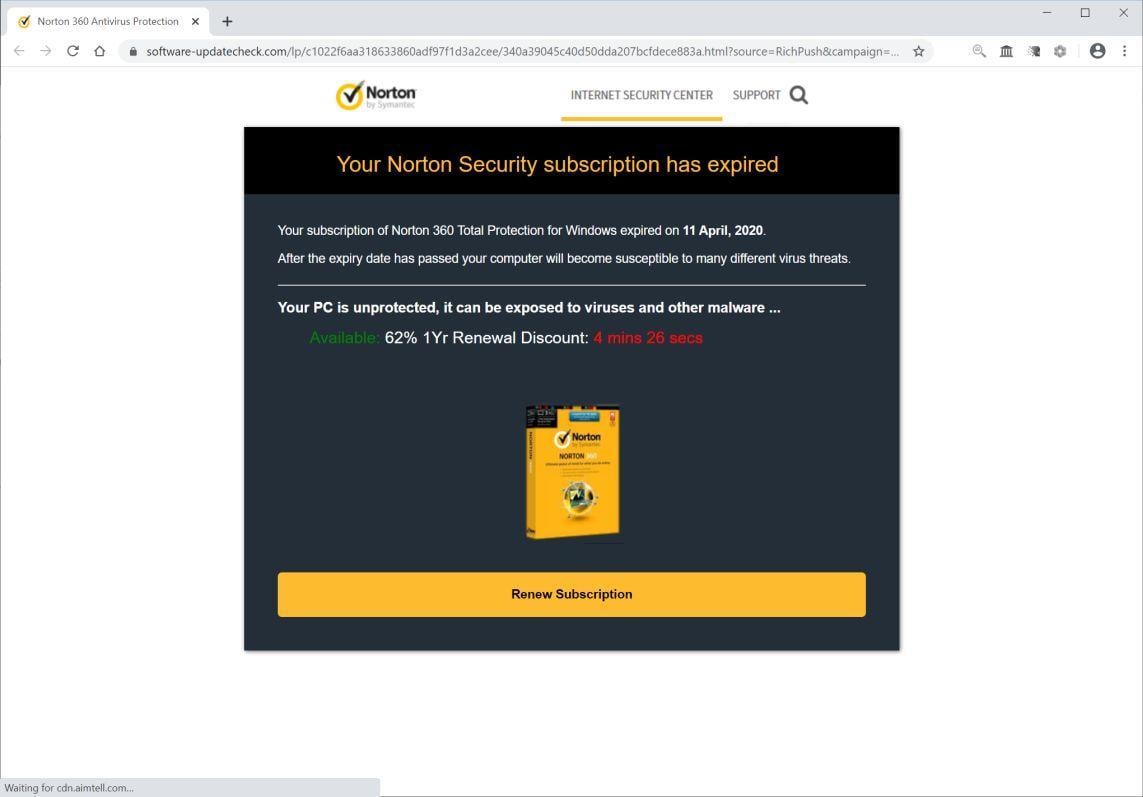 norton antivirus email scam