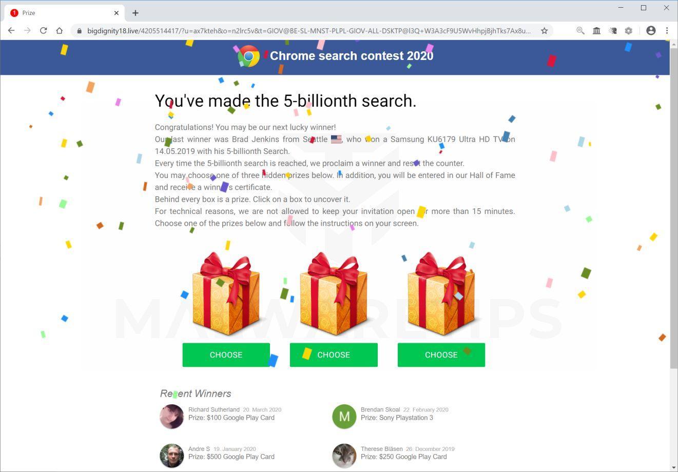 Image: Chrome browser is redirected to Bigdignity18.live