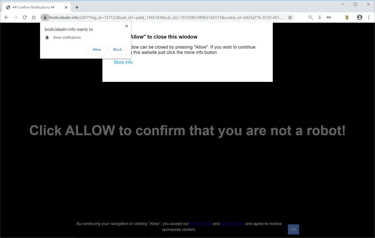 Image: Chrome browser is redirected to Bodicidealin.info