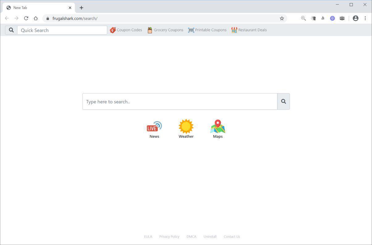 Image: Chrome browser is redirected to Frugalshark.com
