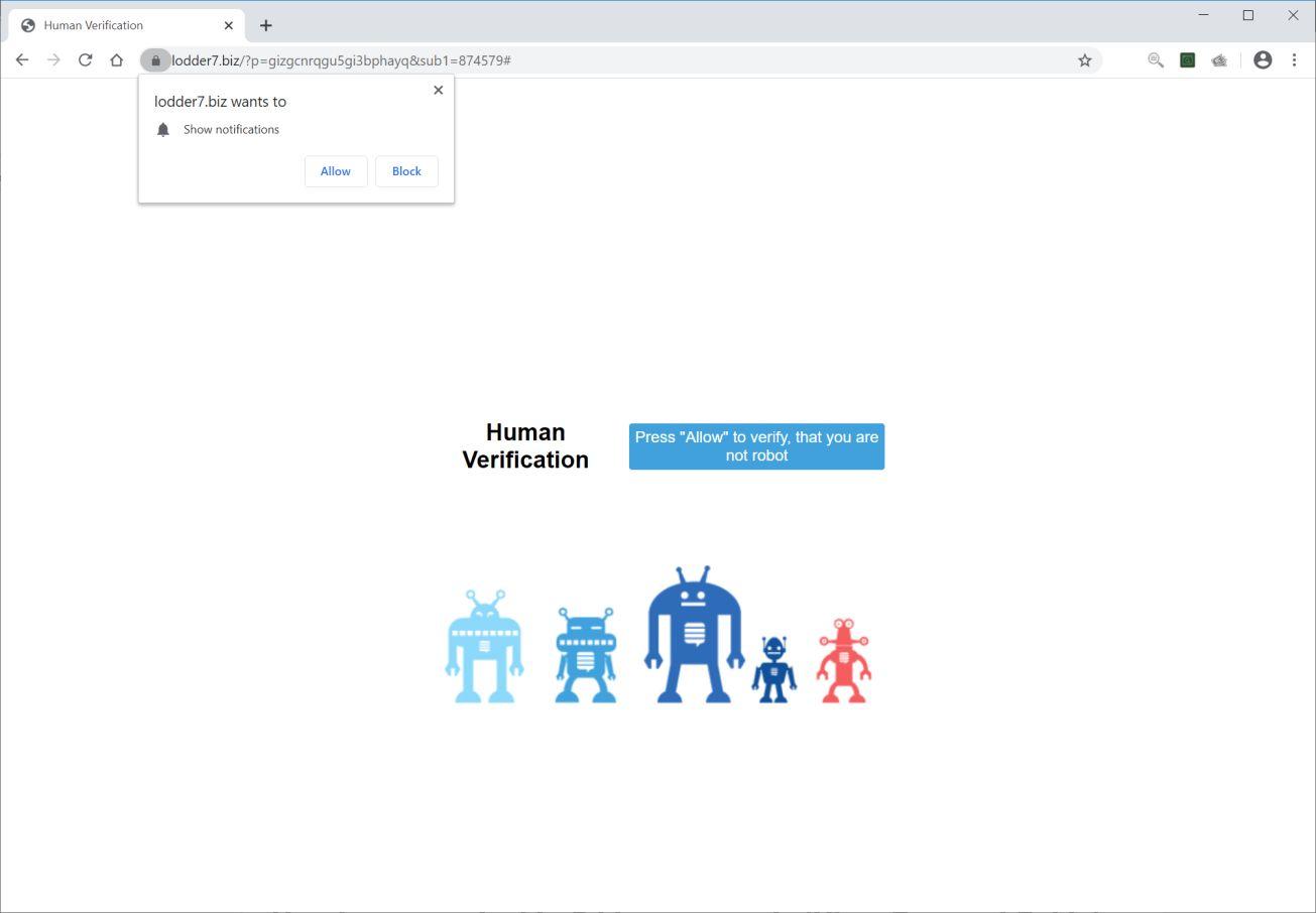 Image: Chrome browser is redirected to Lodder7.biz