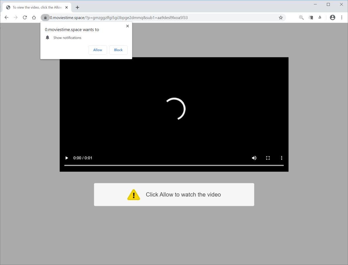 Image: Chrome browser is redirected to Moviestime.space
