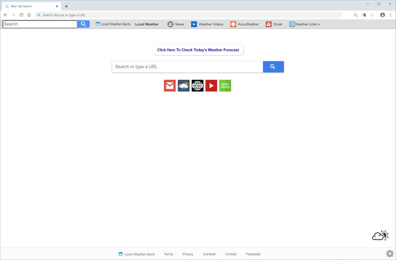 Image: Chrome browser is redirected to Search.hlocalweatheralerts.co