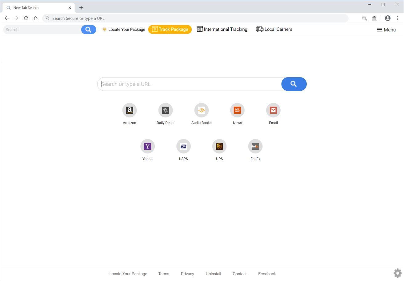 Image: Chrome browser is redirected to Search.locateyourpackagetab.com