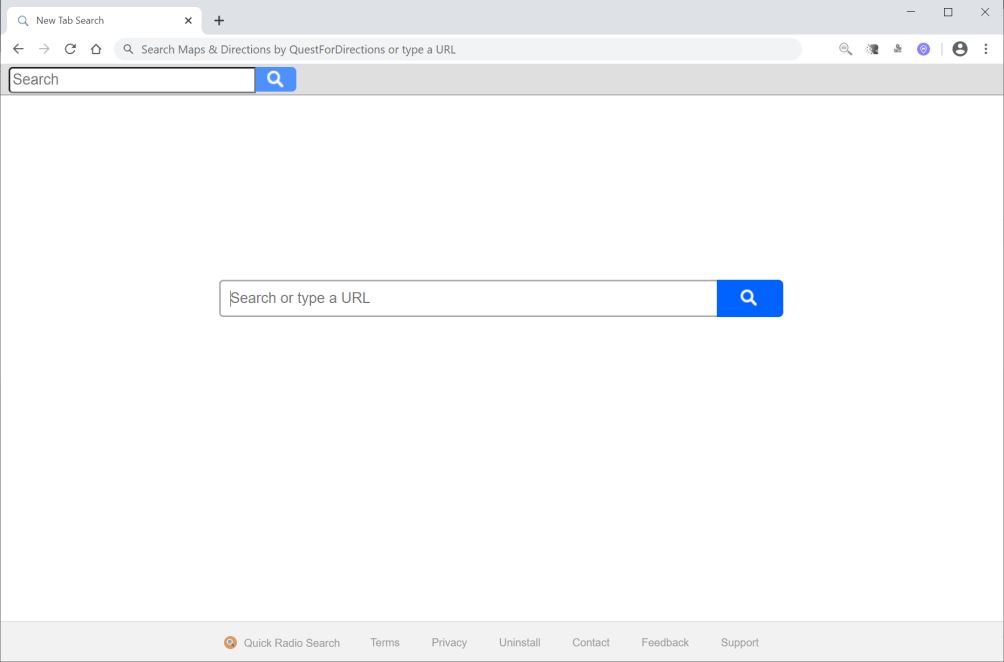 Image: Chrome browser is redirected to Search.quickradiosearch.com