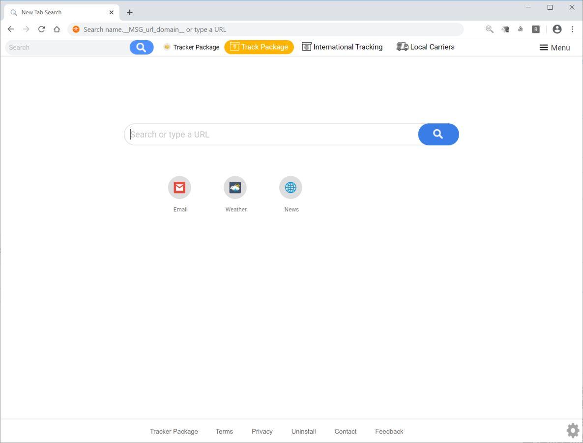 Image: Chrome browser is redirected to Search.trackerpackage1tab.com