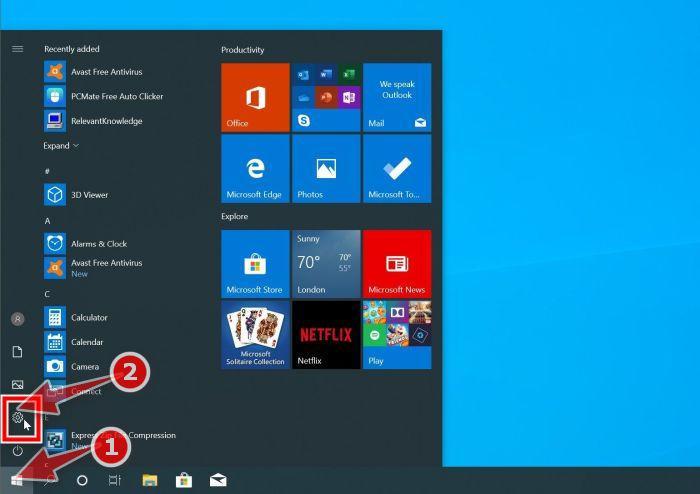 Windows 10: нажмите кнопку «Пуск», затем нажмите «Настройки».