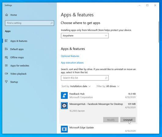 Uninstall MessengerHub from Windows