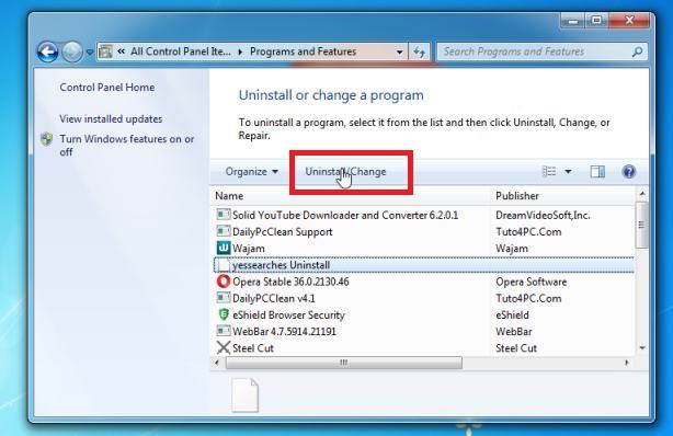Uninstall Shortcuts from Windows 7