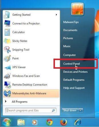Windows 7 go to Control Panel