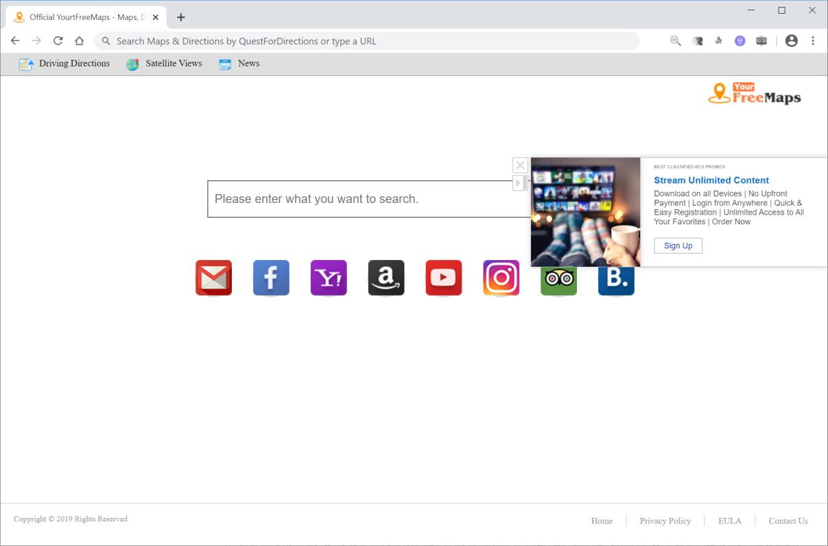 Image: Chrome browser is redirected to Yourfreemaps.com