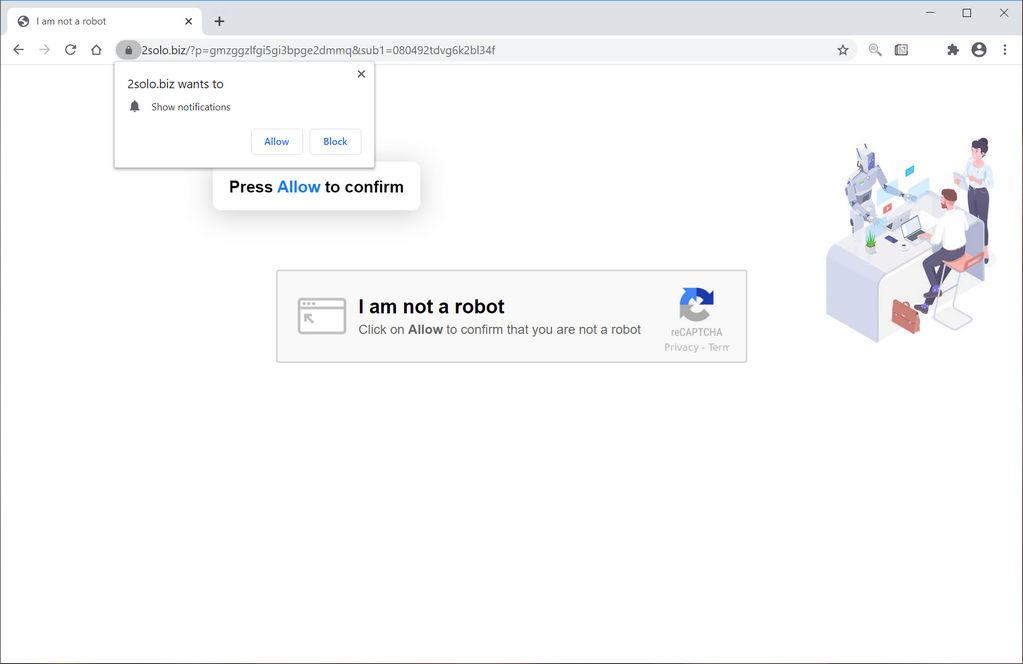 Image: Chrome browser is redirected to 2solo.biz