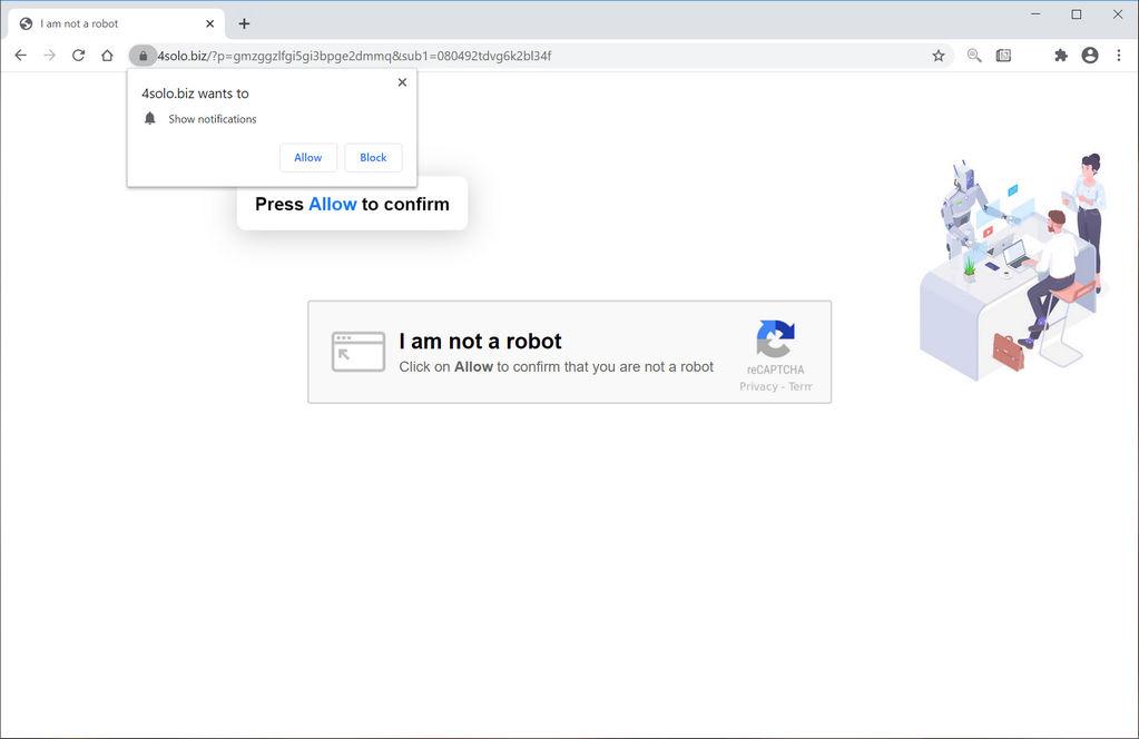 Image: Chrome browser is redirected to 4solo.biz