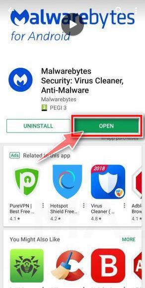Malwarebytes для Android - Открыть приложение