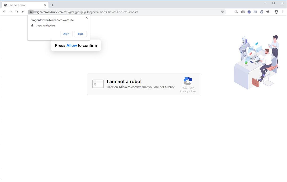 Image: Chrome browser is redirected to Dragonforwardknife.com