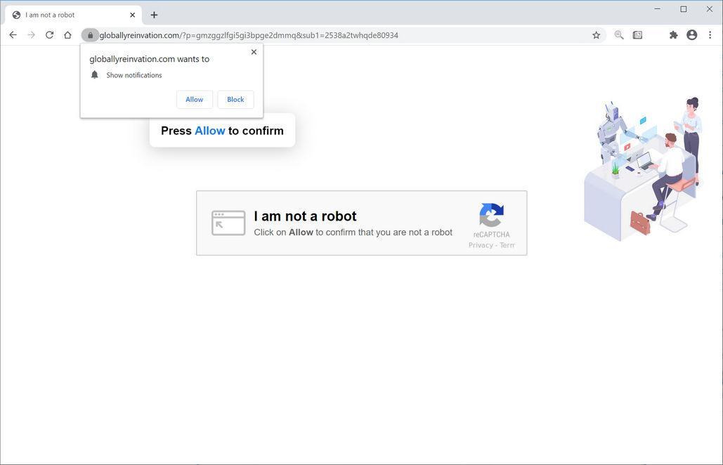 Image: Chrome browser is redirected to Globallyreinvation.com