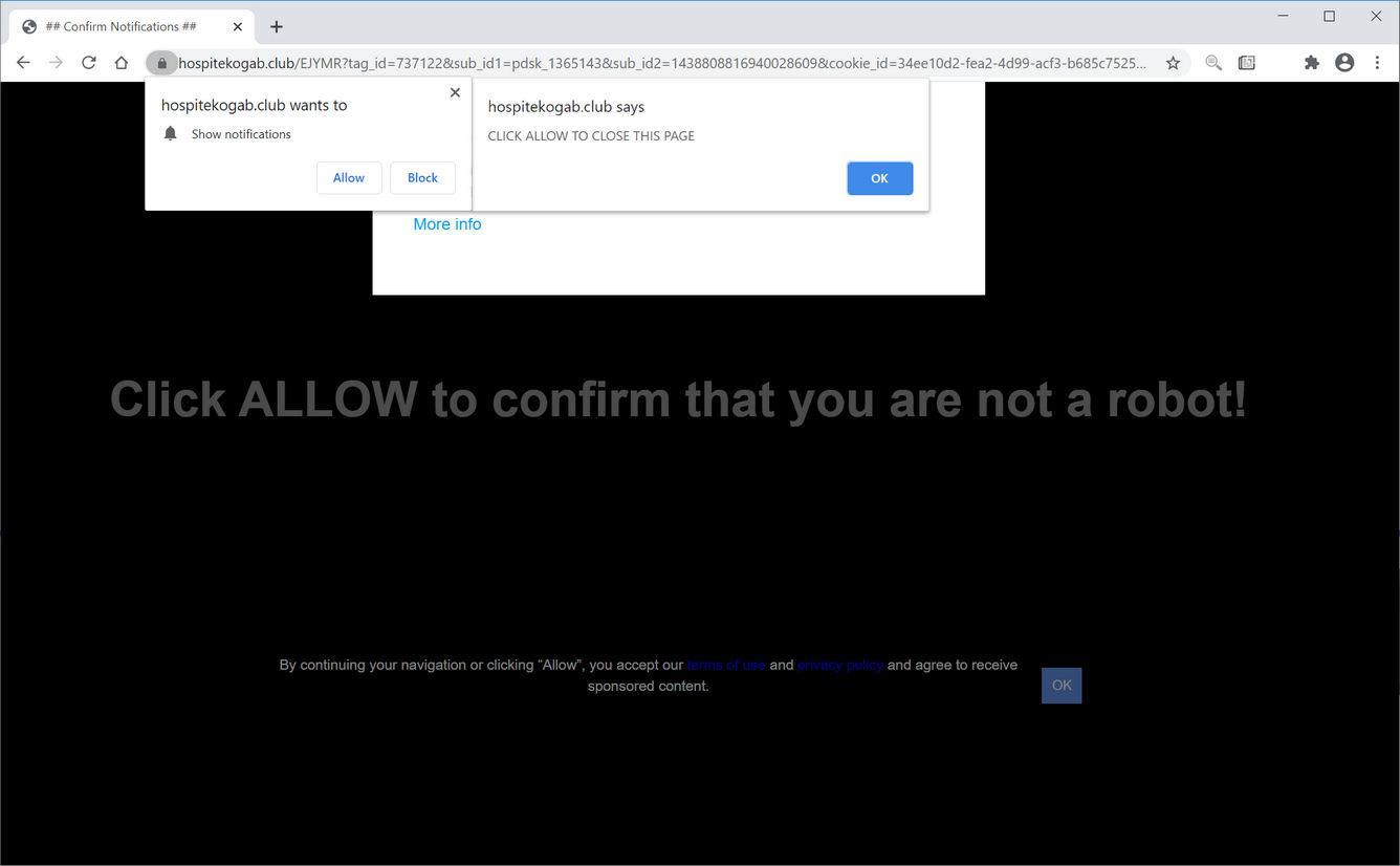 Image: Chrome browser is redirected to Hospitekogab.club