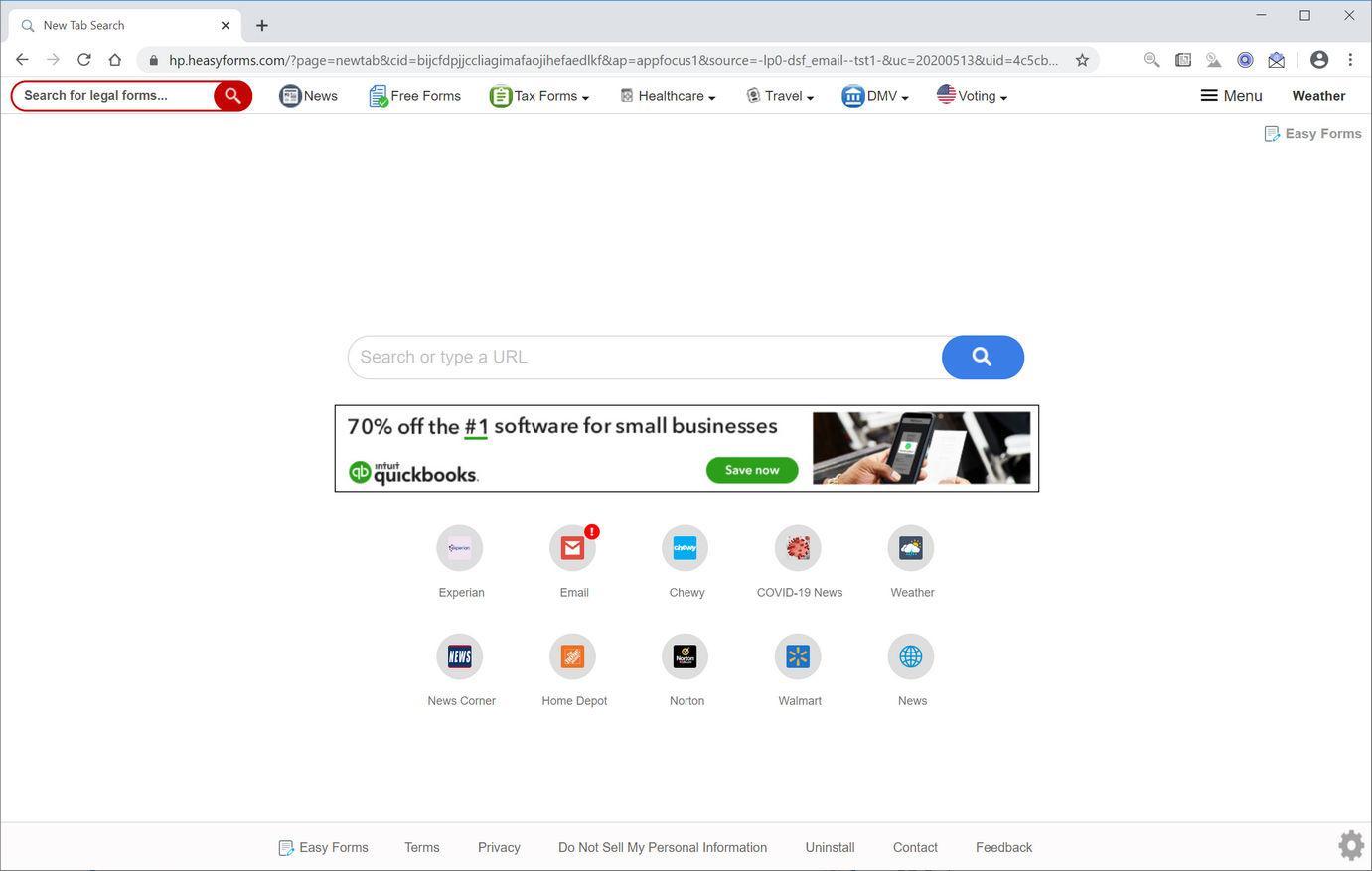 Image: Chrome browser is redirected to Easy Forms