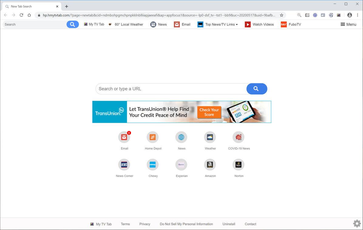 Image: Chrome browser is redirected to Search.hmytvtab.com