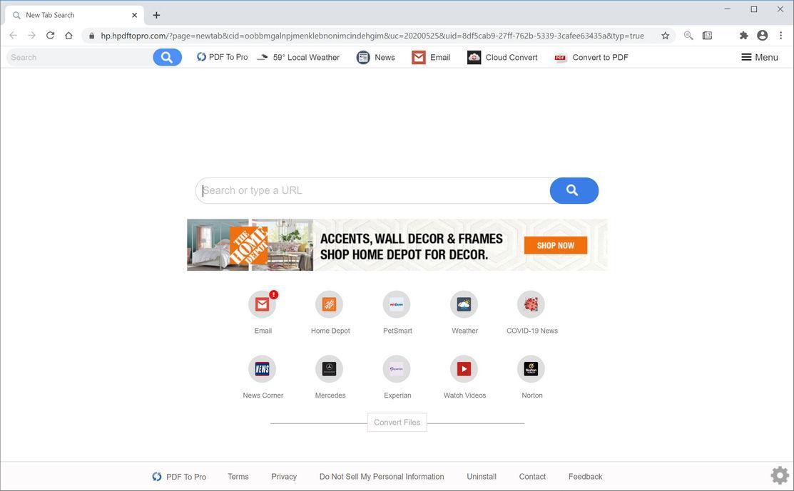 Image: Chrome browser is redirected to Search.hpdftopro.com