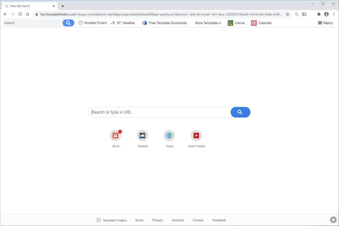 Image: Chrome browser is redirected to Search.htemplatefinders.com