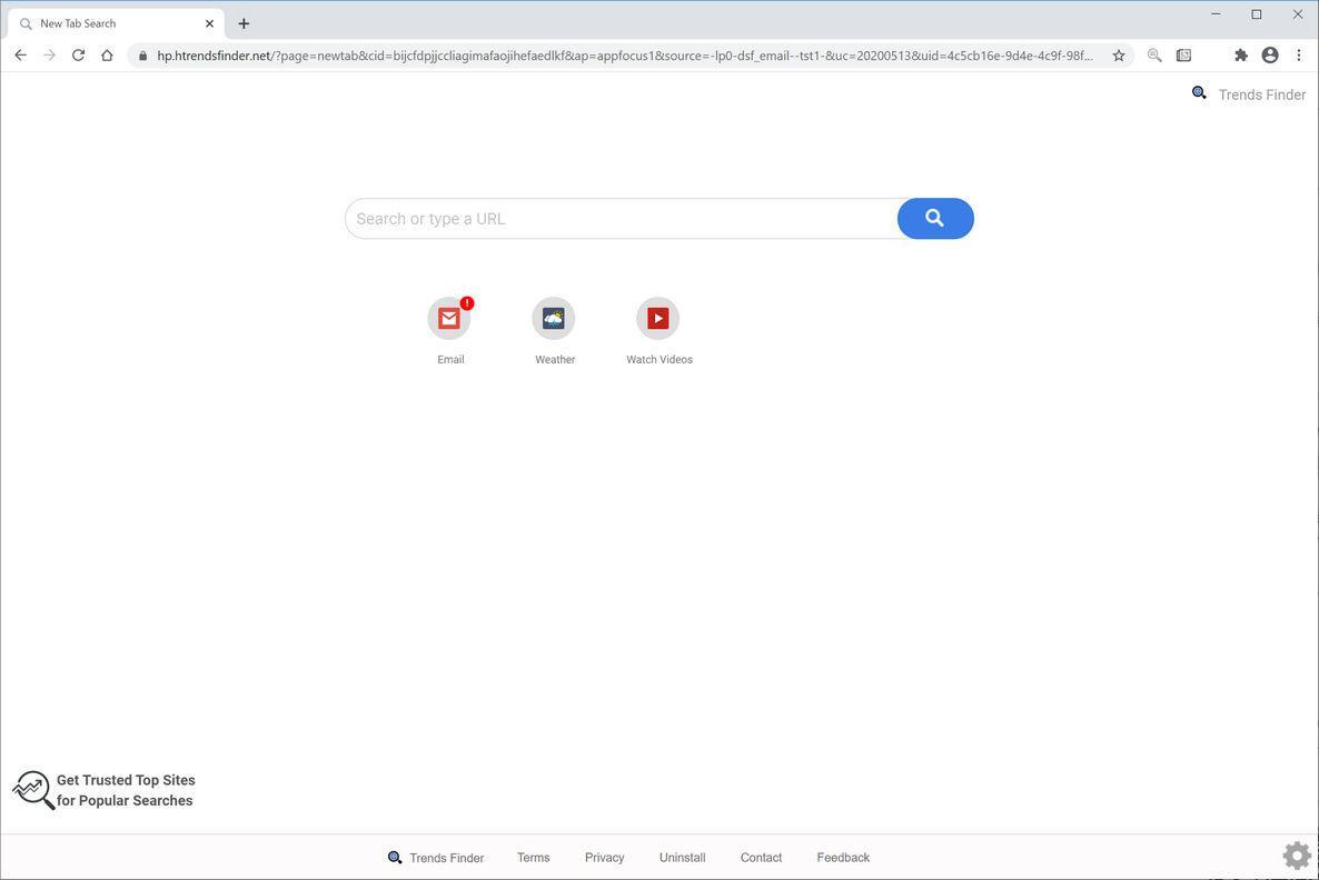 Image: Chrome browser is redirected to Search.htrendsfinder.net