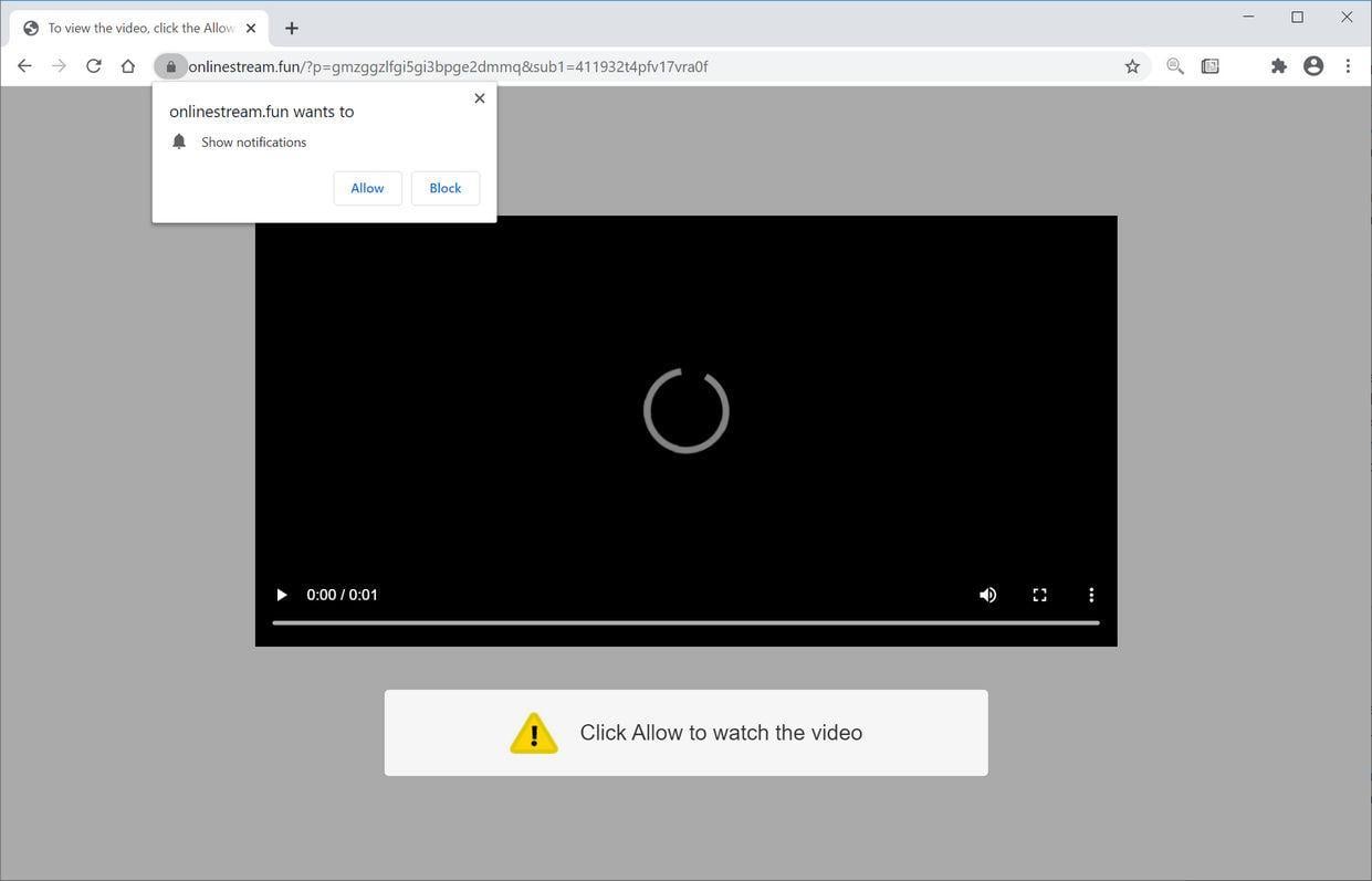  Image: Chrome browser is redirected to Onlinestream.fun