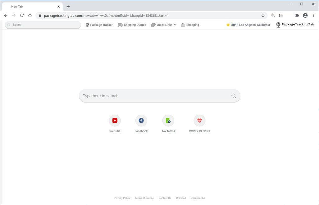 Image: Chrome browser is redirected to Packagetrackingtab.com