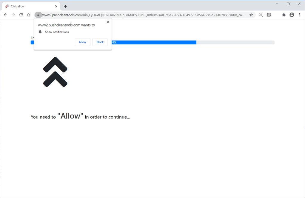 Image: Chrome browser is redirected to Pushcleantools.com