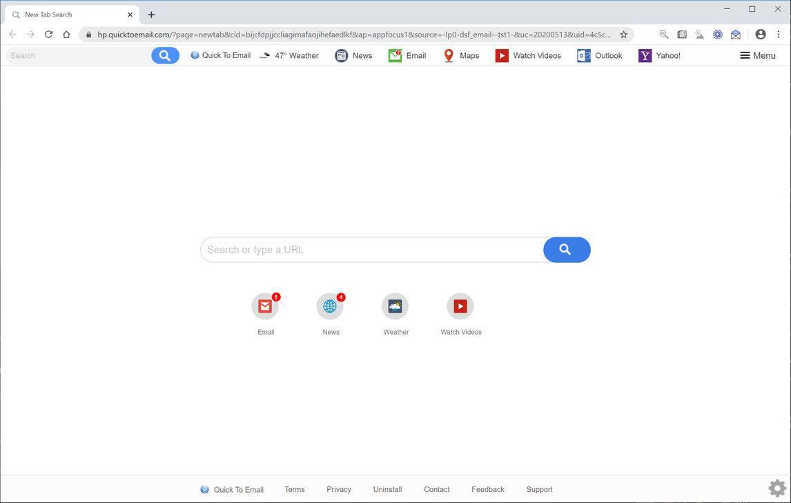 Image: Chrome browser is redirected to Quick To Email