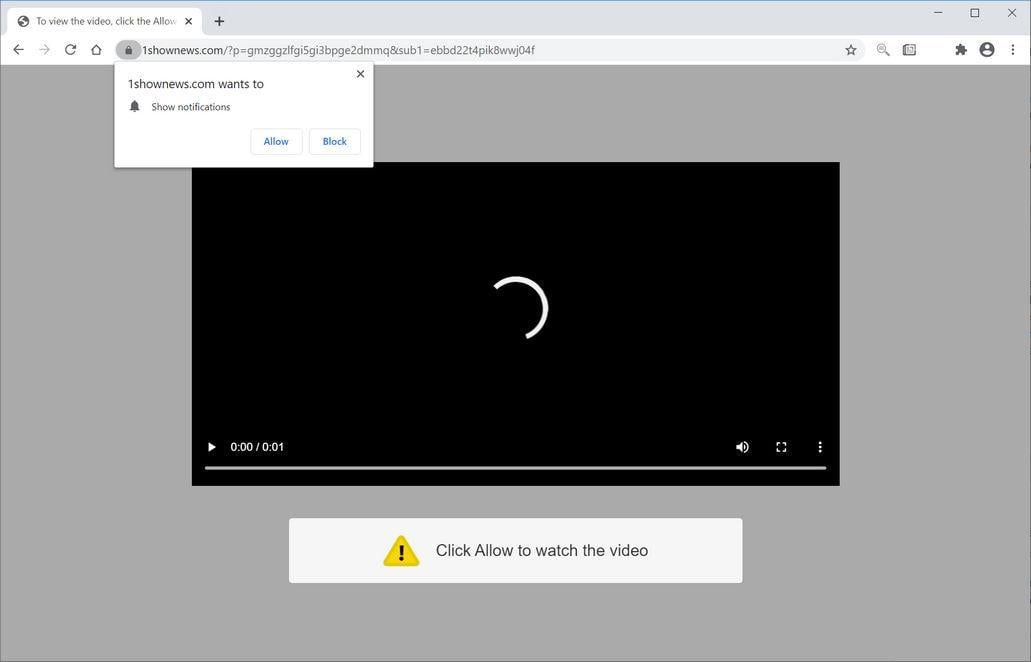 Image: Chrome browser is redirected to 1shownews.com